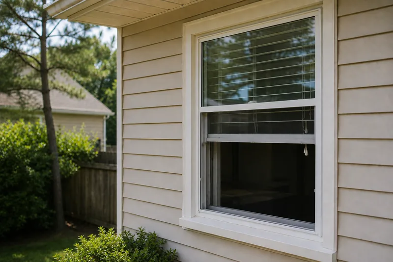 Open double-hung window on a Wake County NC home, exterior view