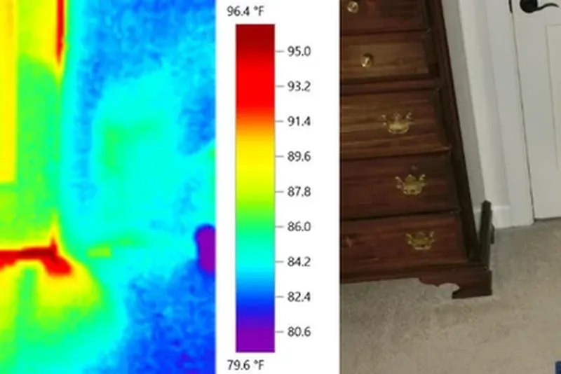 Thermal infrared image showing heat loss at door frame during home energy audit in NC