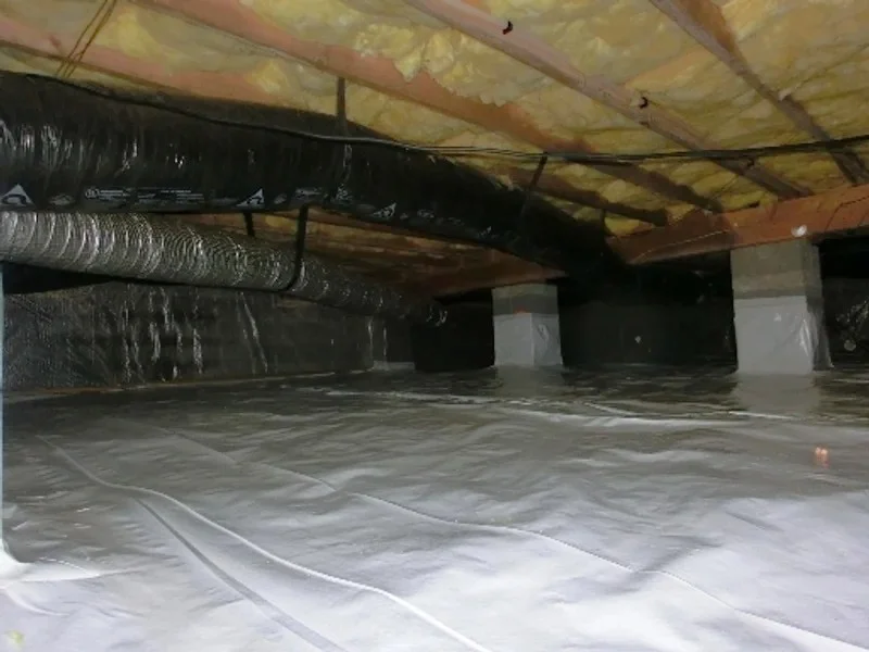 Completed vapor barrier with insulation on rim joist — Holly Springs NC